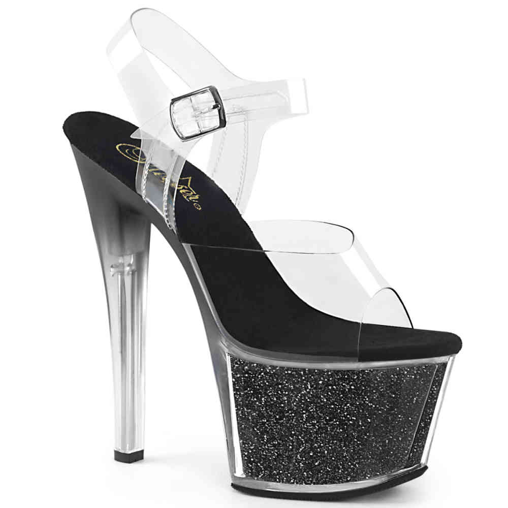 Pleaser - SKY-308G Ankle strap sandal, Pole dance shoes - Pole dance shoes - Black/Transparent